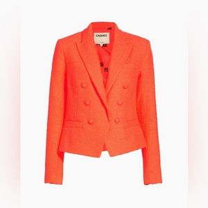L'AGENCE Neon Orange Double-Breasted Cropped Blazer
